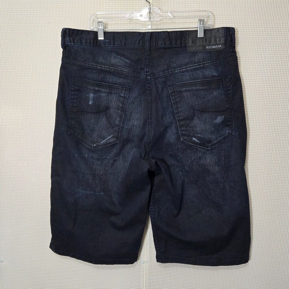 Rocawear Shorts Mens 38 Blue Jean Hip Hop Jorts Vintage Y2K Distressed Denim - Picture 4 of 9